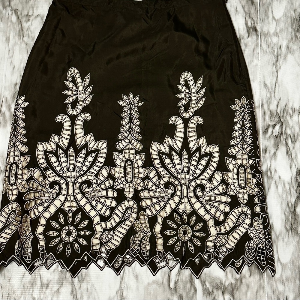 Alberto Makali Brown Cream Open Work Lace Mandala Boho Chic Statement Skirt - Picture 2 of 8